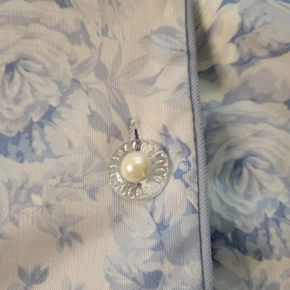 Blair Women's Blue White Floral 2 Piece Skirt Suit Set Size 16